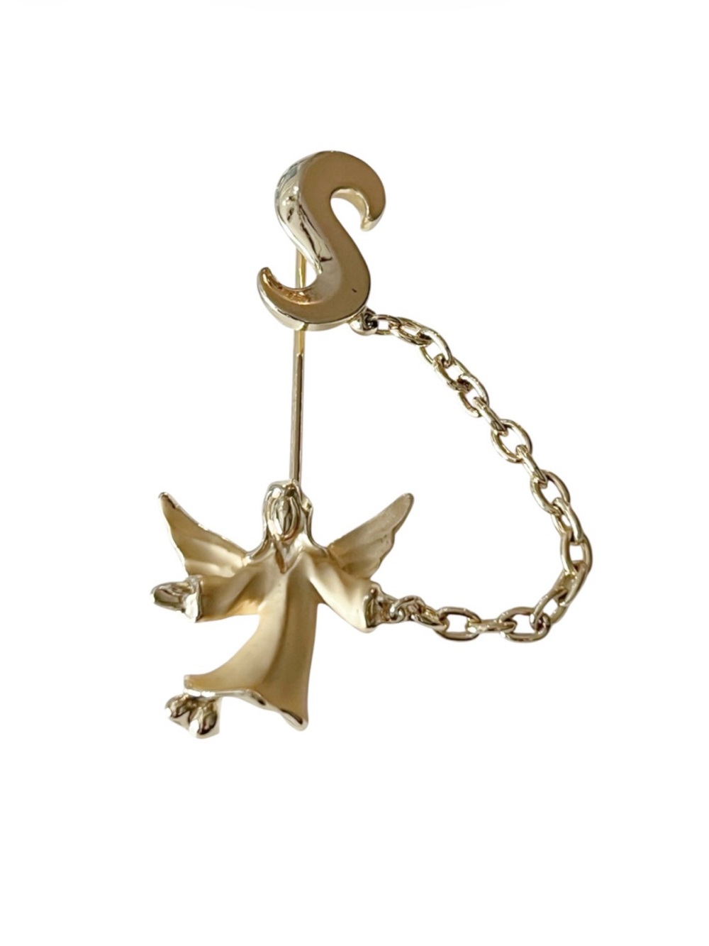 Vintage Giusti Angel S Initial Cherub Stick Pin Brooch Jewelry Golden Gift Idea